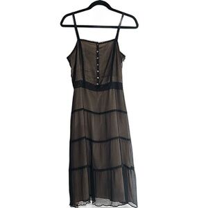 Vintage Beth Bowley Black Silk Semi Sheer Overlay Slip Dress with Lace Size 6